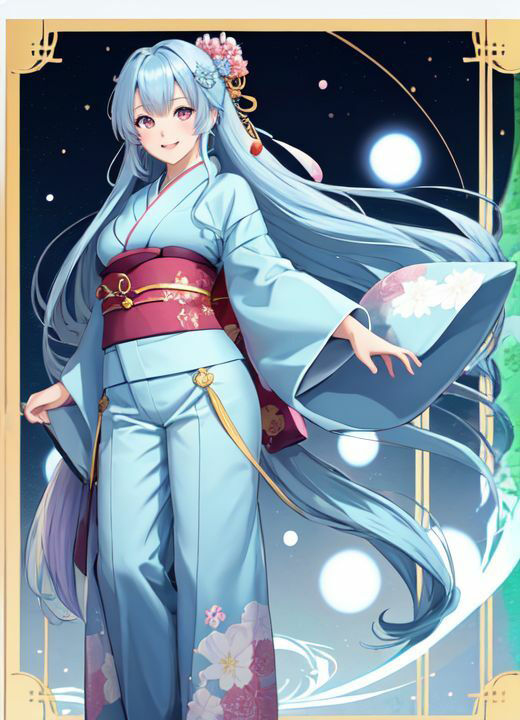 サンプル画像2:着物水色髪美女(AI666) [d_306139]