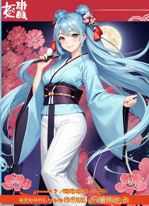 サンプル画像3:着物水色髪美女(AI666) [d_306139]