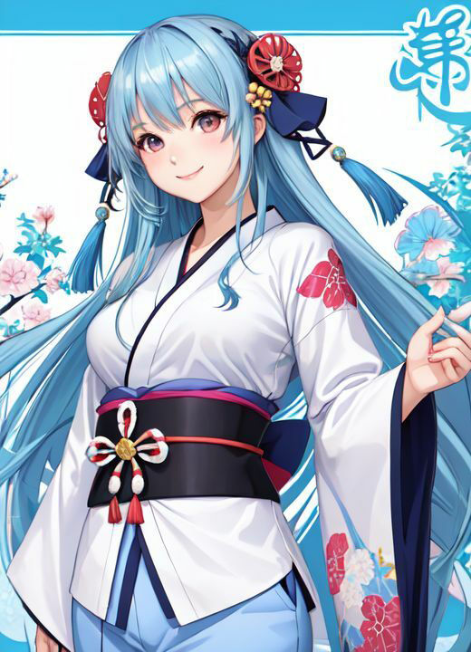 サンプル画像4:着物水色髪美女(AI666) [d_306139]