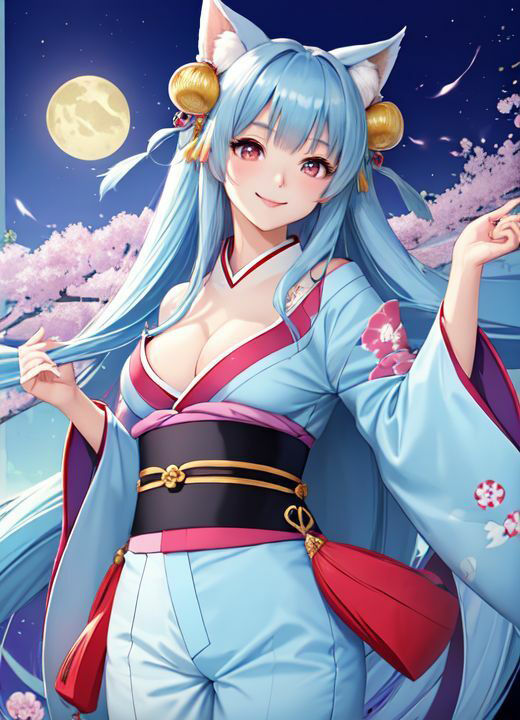 サンプル画像5:着物水色髪美女(AI666) [d_306139]