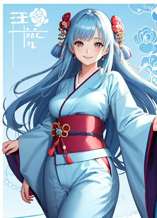 サンプル画像6:着物水色髪美女(AI666) [d_306139]