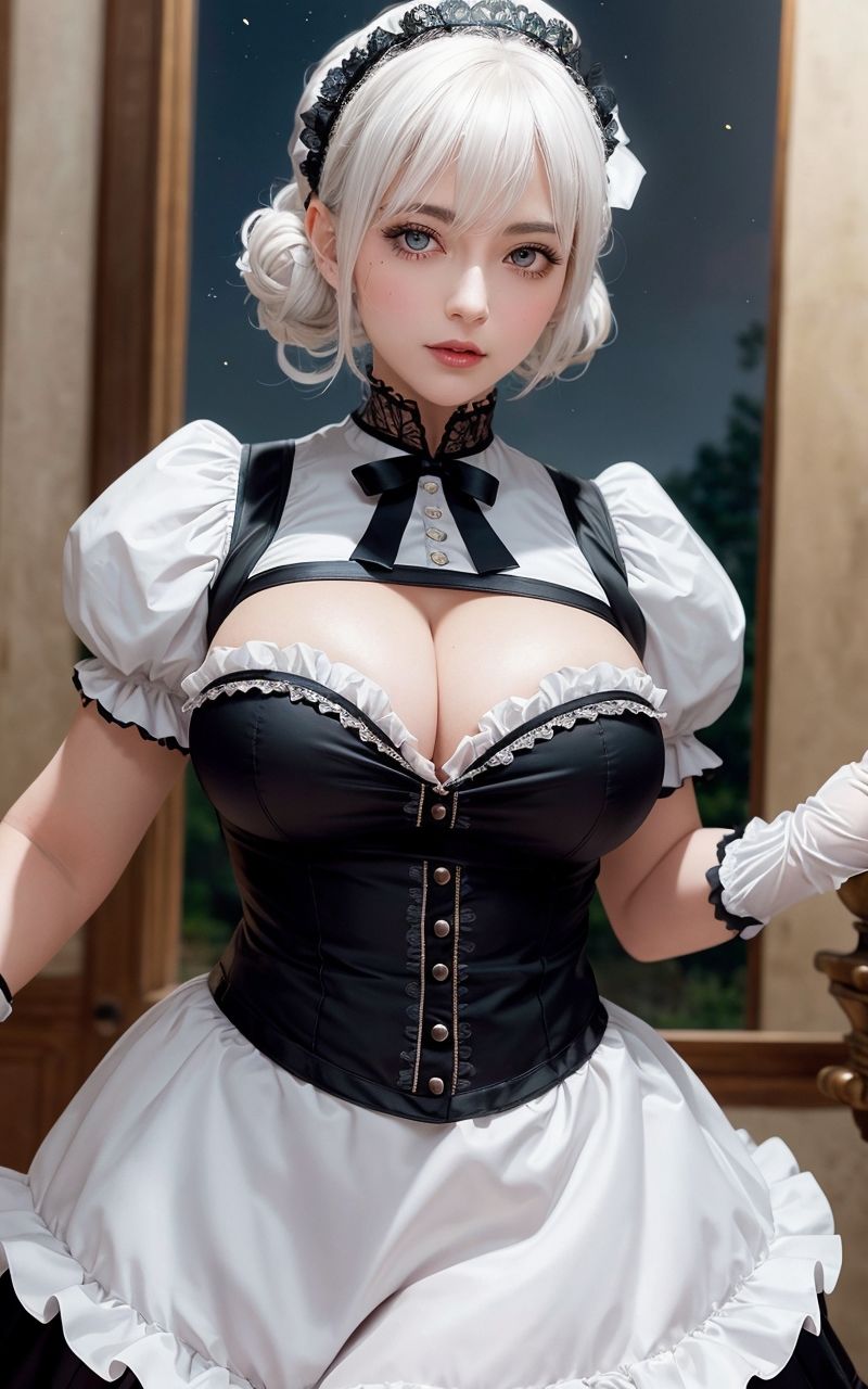 サンプル画像1:【AIグラビア巨乳美女写真集】Vol.4白髪メイド長の天使さん(はるあき/AIart) [d_306325]