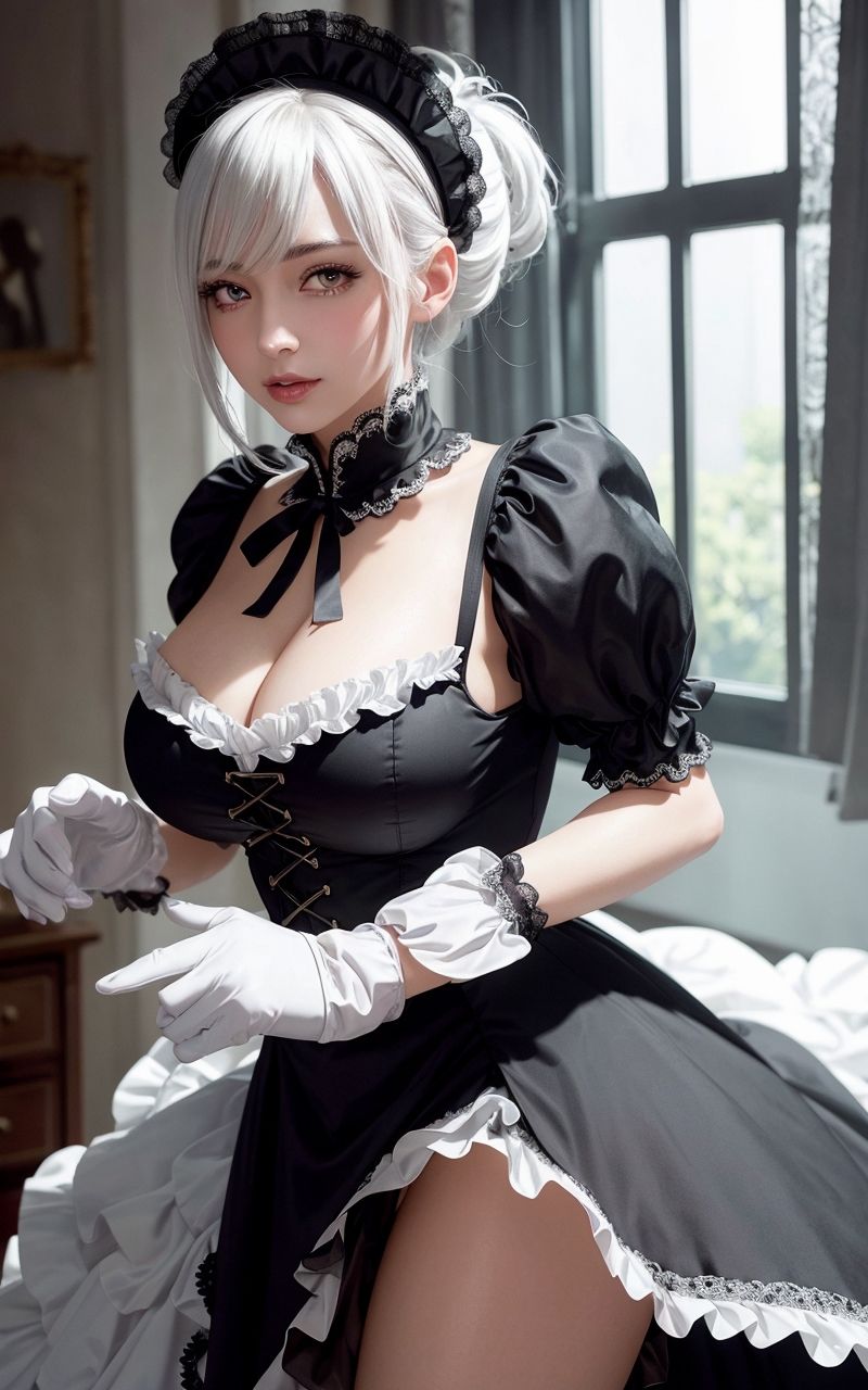 サンプル画像2:【AIグラビア巨乳美女写真集】Vol.4白髪メイド長の天使さん(はるあき/AIart) [d_306325]