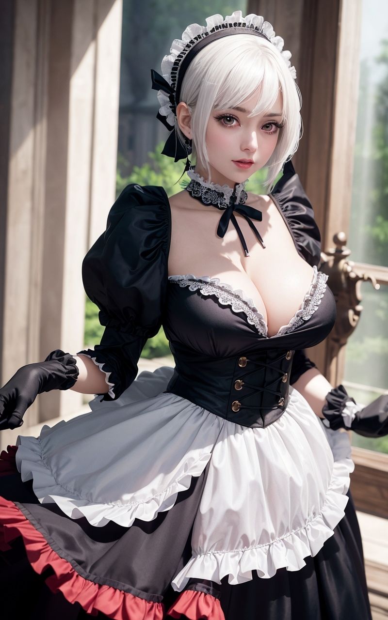 サンプル画像4:【AIグラビア巨乳美女写真集】Vol.4白髪メイド長の天使さん(はるあき/AIart) [d_306325]