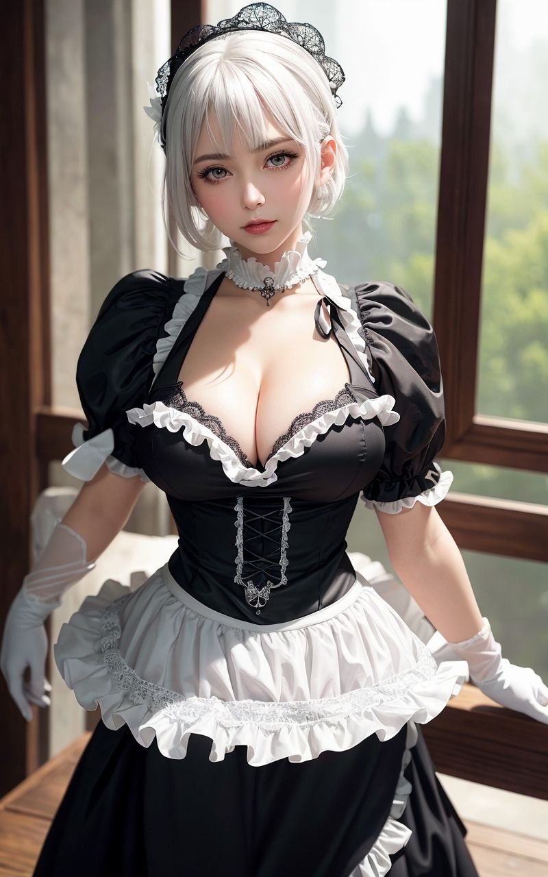 サンプル画像5:【AIグラビア巨乳美女写真集】Vol.4白髪メイド長の天使さん(はるあき/AIart) [d_306325]