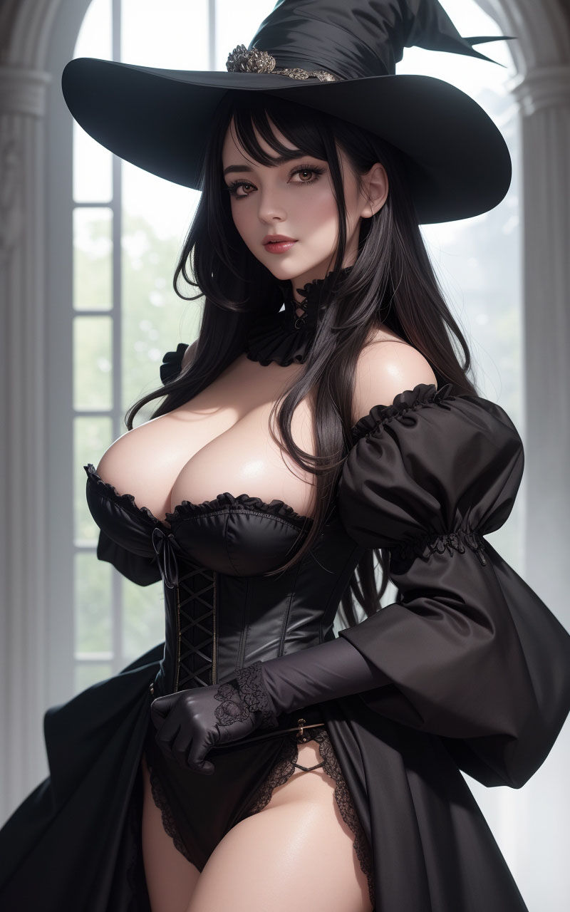 サンプル画像5:【AIグラビア巨乳美女写真集】Vol.5黒ロングの魔女さん(はるあき/AIart) [d_306902]