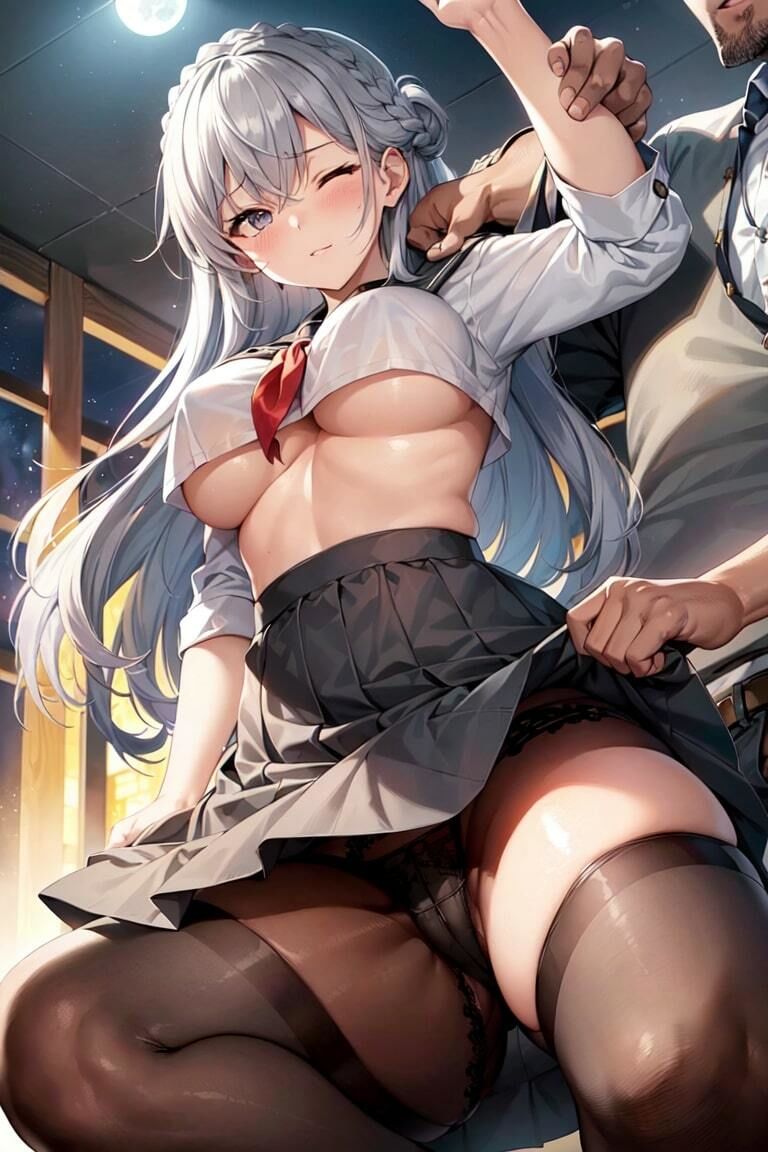 サンプル画像3:AI下乳学園 銀髪クラス セーラースタイル イラスト集(AI下乳委員会) [d_307465]