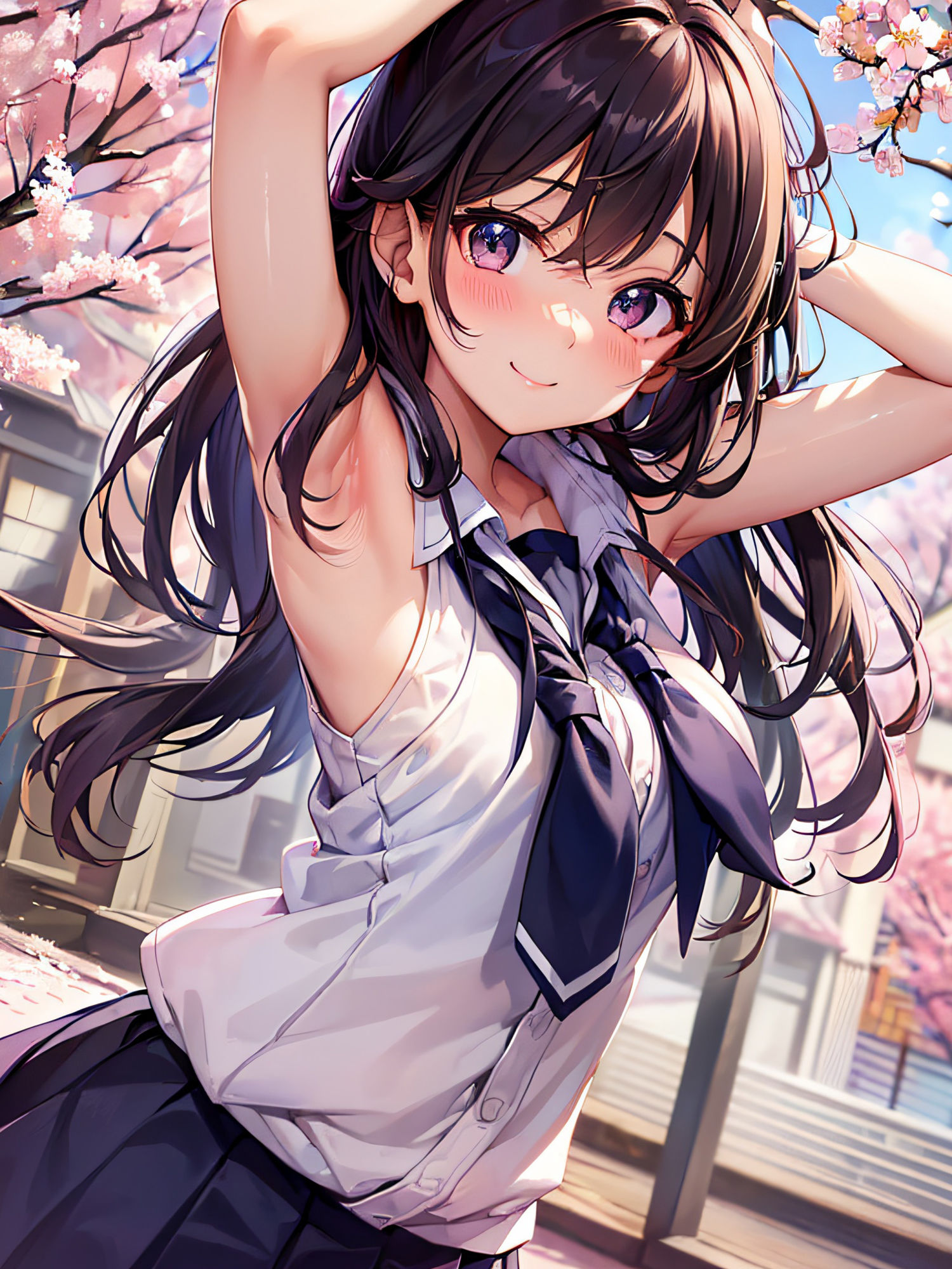 サンプル画像4:見せたがりの制服JKの腋見せ画像集(senninn) [d_307640]