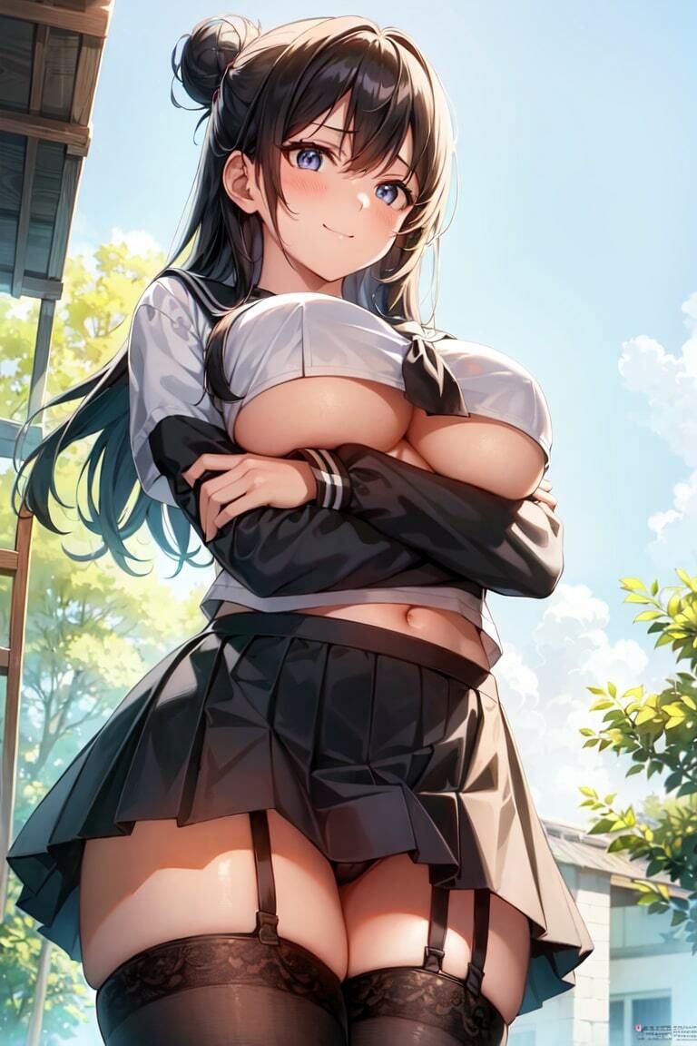 サンプル画像1:AI下乳学園 黒髪クラス セーラースタイル イラスト集(AI下乳委員会) [d_307750]