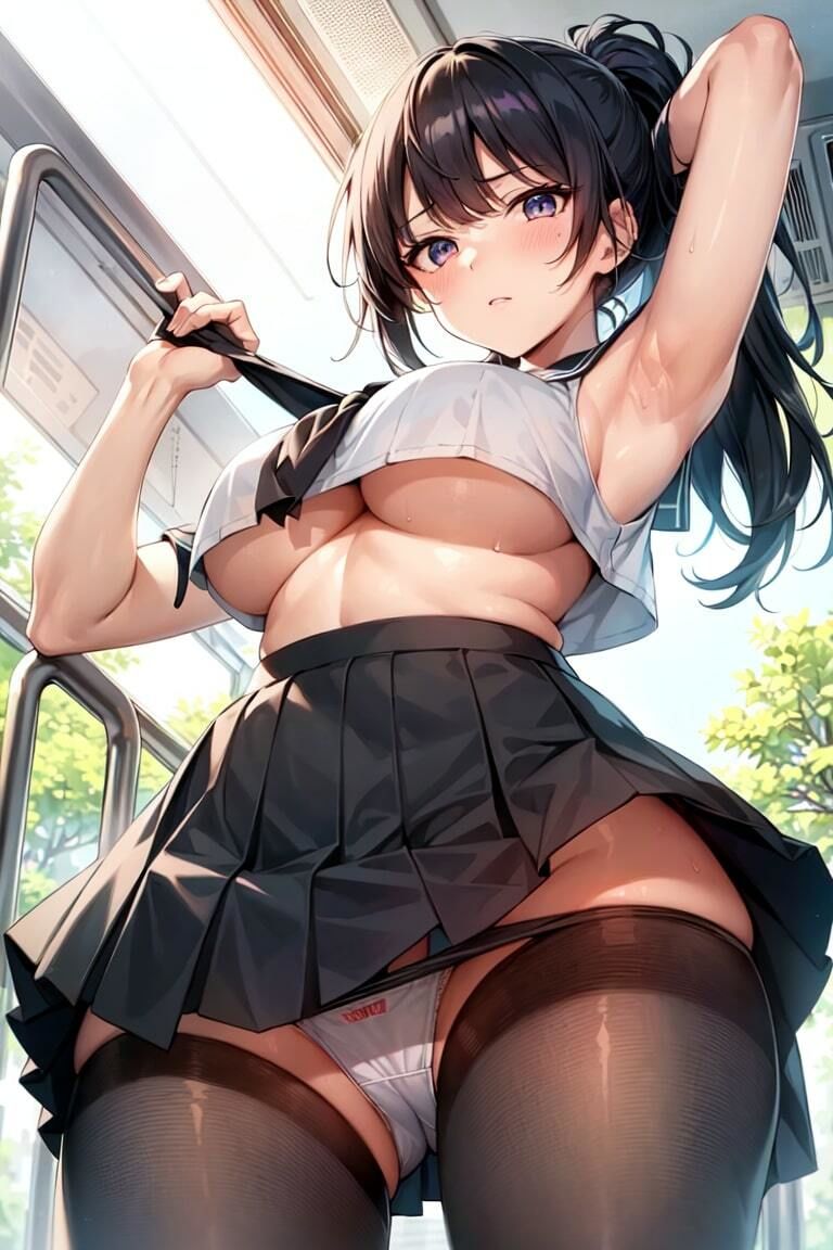 サンプル画像4:AI下乳学園 黒髪クラス セーラースタイル イラスト集(AI下乳委員会) [d_307750]