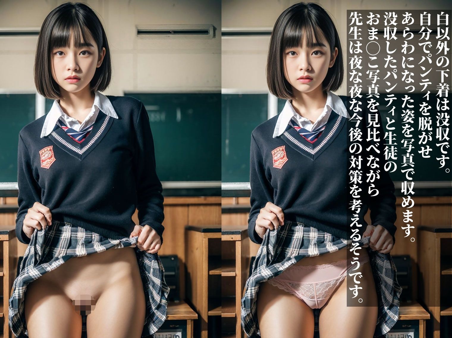 サンプル画像5:女子校ブラック校則スカートたくし上げさせ抜き打ちパンティ検査(AIアダルトフリーギャラリー) [d_308076]