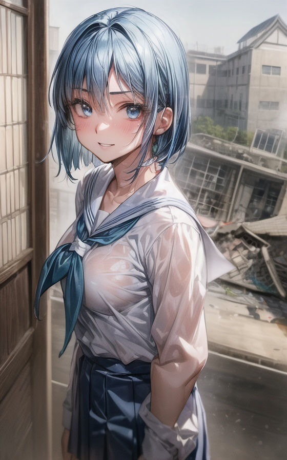 サンプル画像3:バイオレンス青髪 女学生(AIイラストラボ) [d_308413]