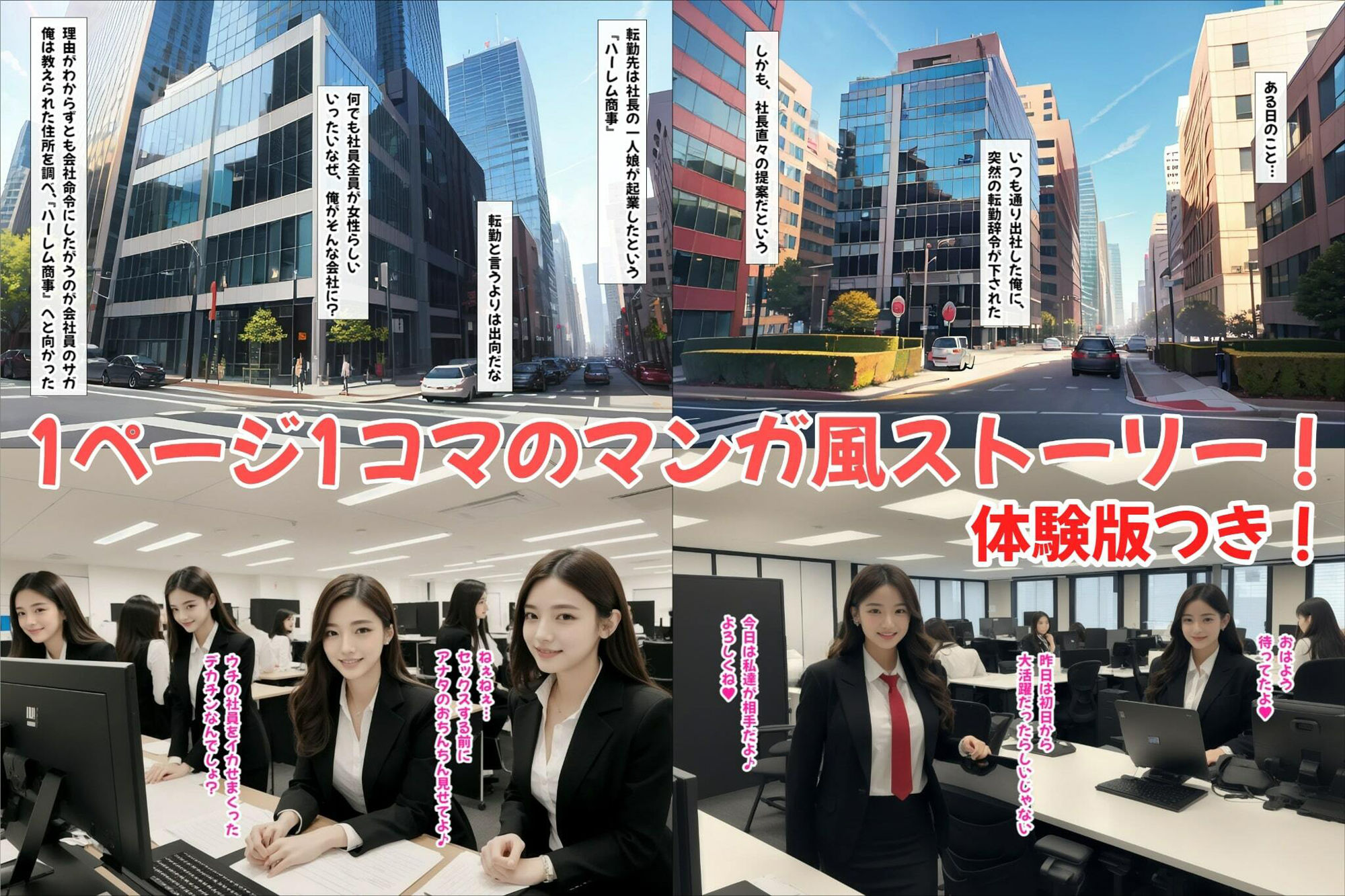 OLとハーレムセックス【1ページ1コマのマンガ風ハーレムストーリー】