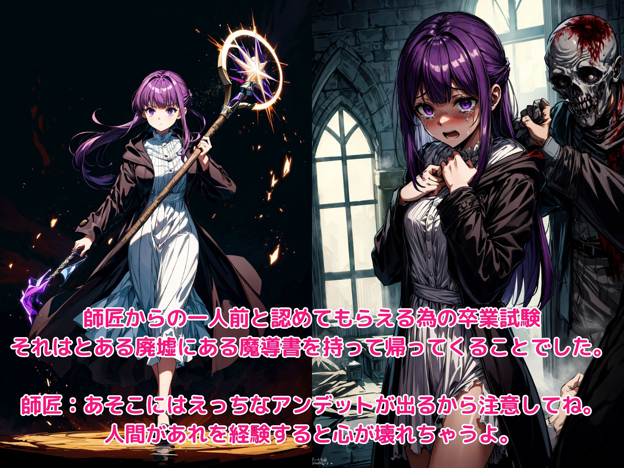 サンプル画像2:一人前になる為に 魔法使いの少女の奮闘記(絵心あいのAI生成アトリエ) [d_309376]