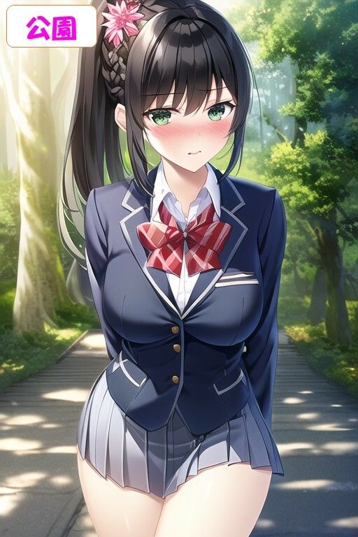 サンプル画像1:放課後のJK・黒髪の女子校生に中出しイラスト集〈200枚〉・公園（野外）・リビング（家）(絵師まだら) [d_309380]