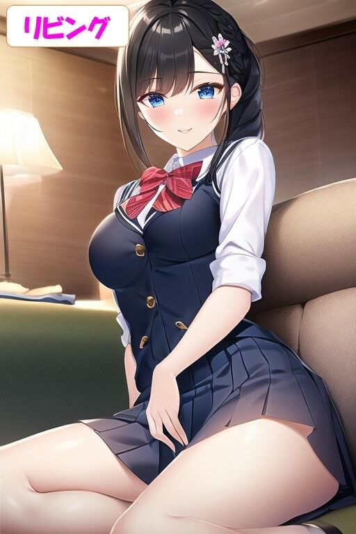 サンプル画像6:放課後のJK・黒髪の女子校生に中出しイラスト集〈200枚〉・公園（野外）・リビング（家）(絵師まだら) [d_309380]