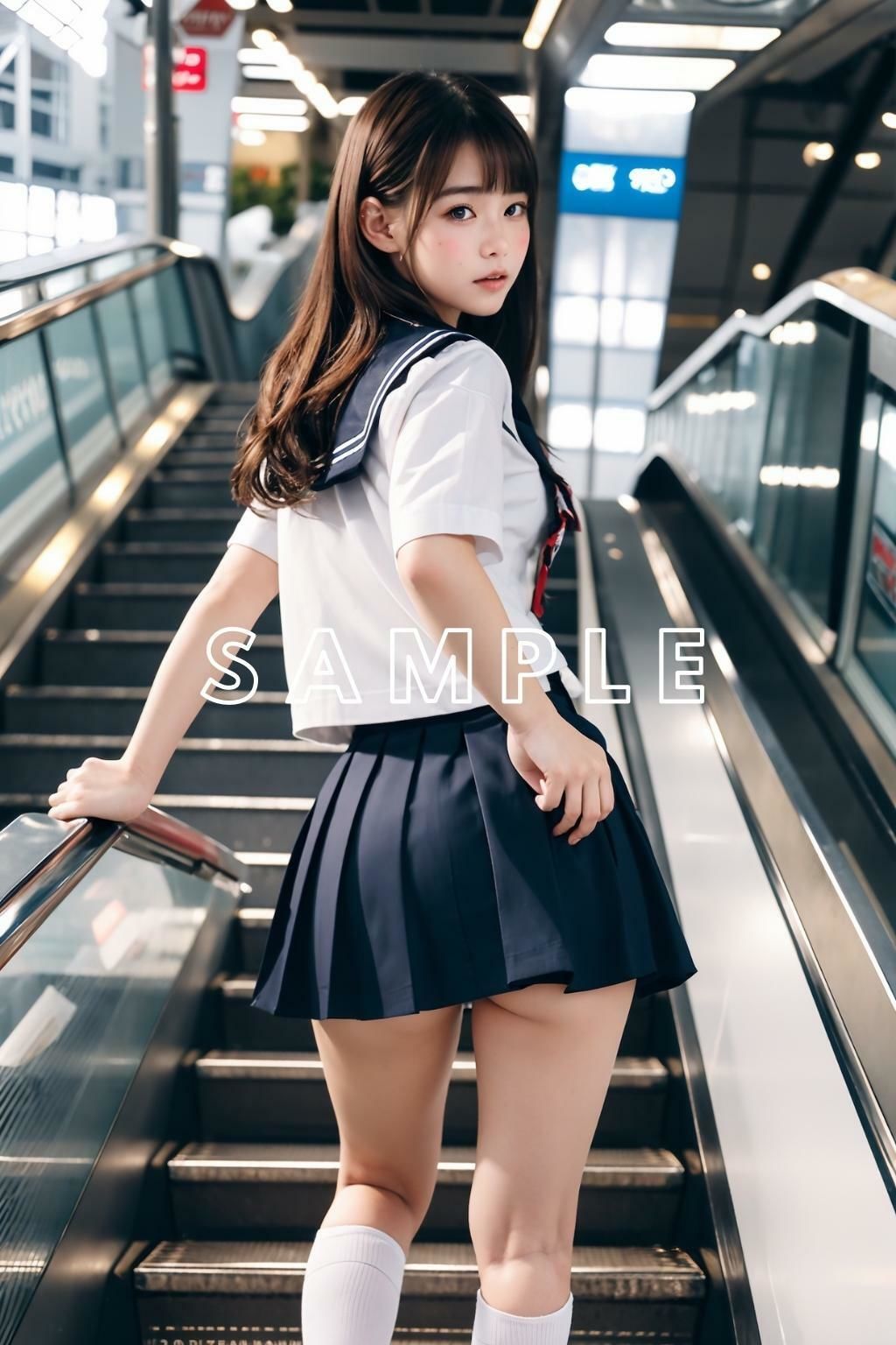 サンプル画像6:エスカレーターで露出するJKたち- 東京露出少女(東京露出少女) [d_309448]