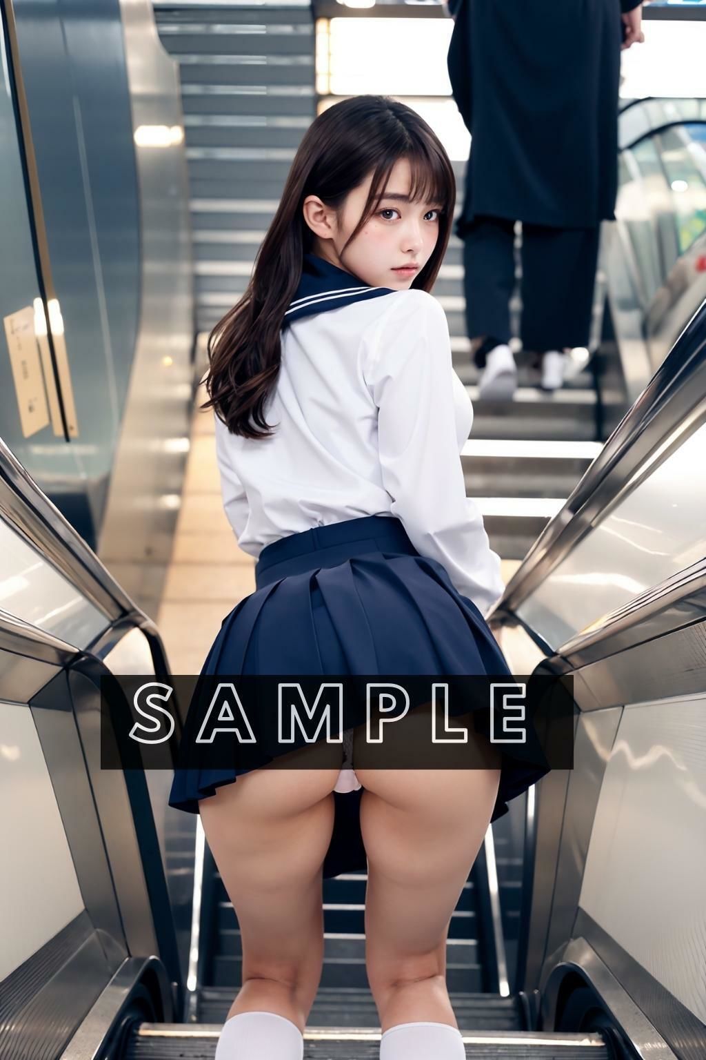 エスカレーターで露出するJKたち- 東京露出少女