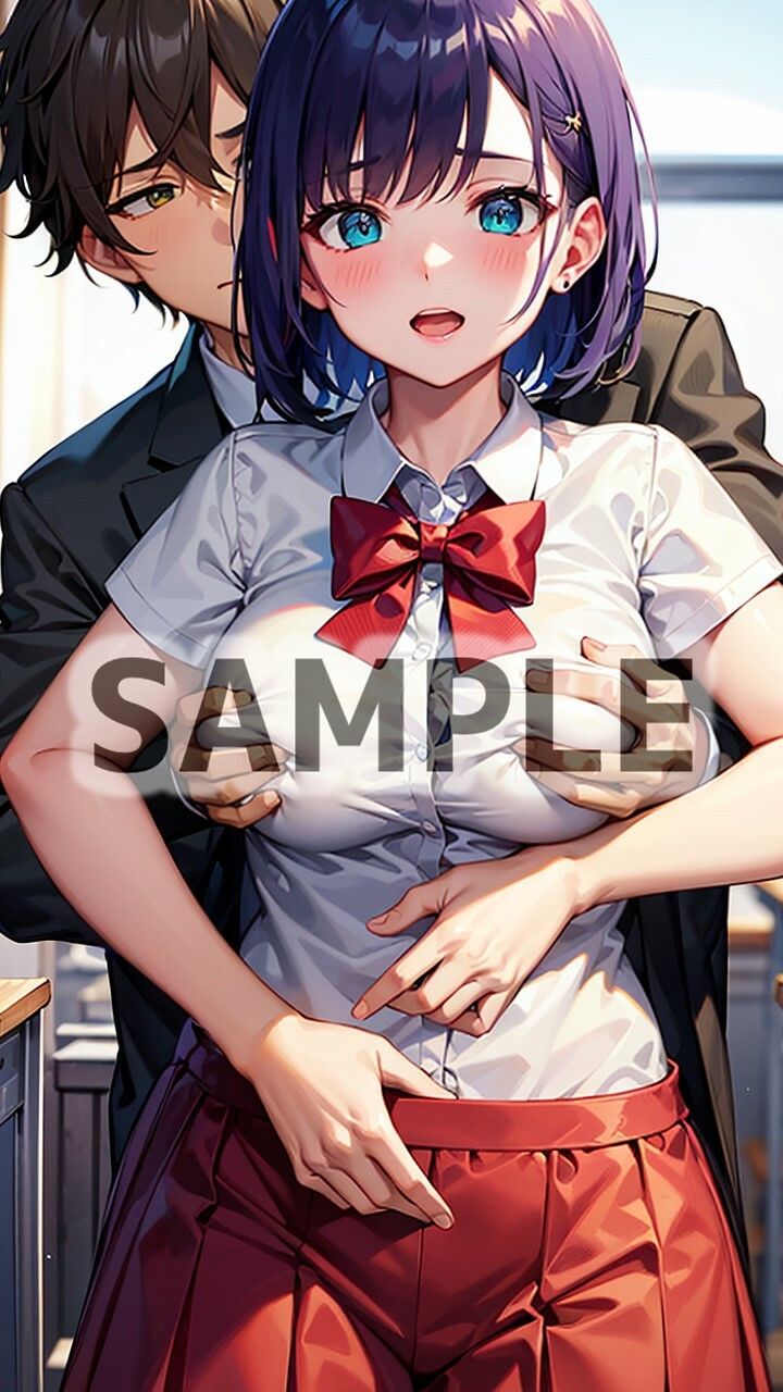 サンプル画像4:背後から胸を揉まれる制服女子(AI愛create) [d_309584]