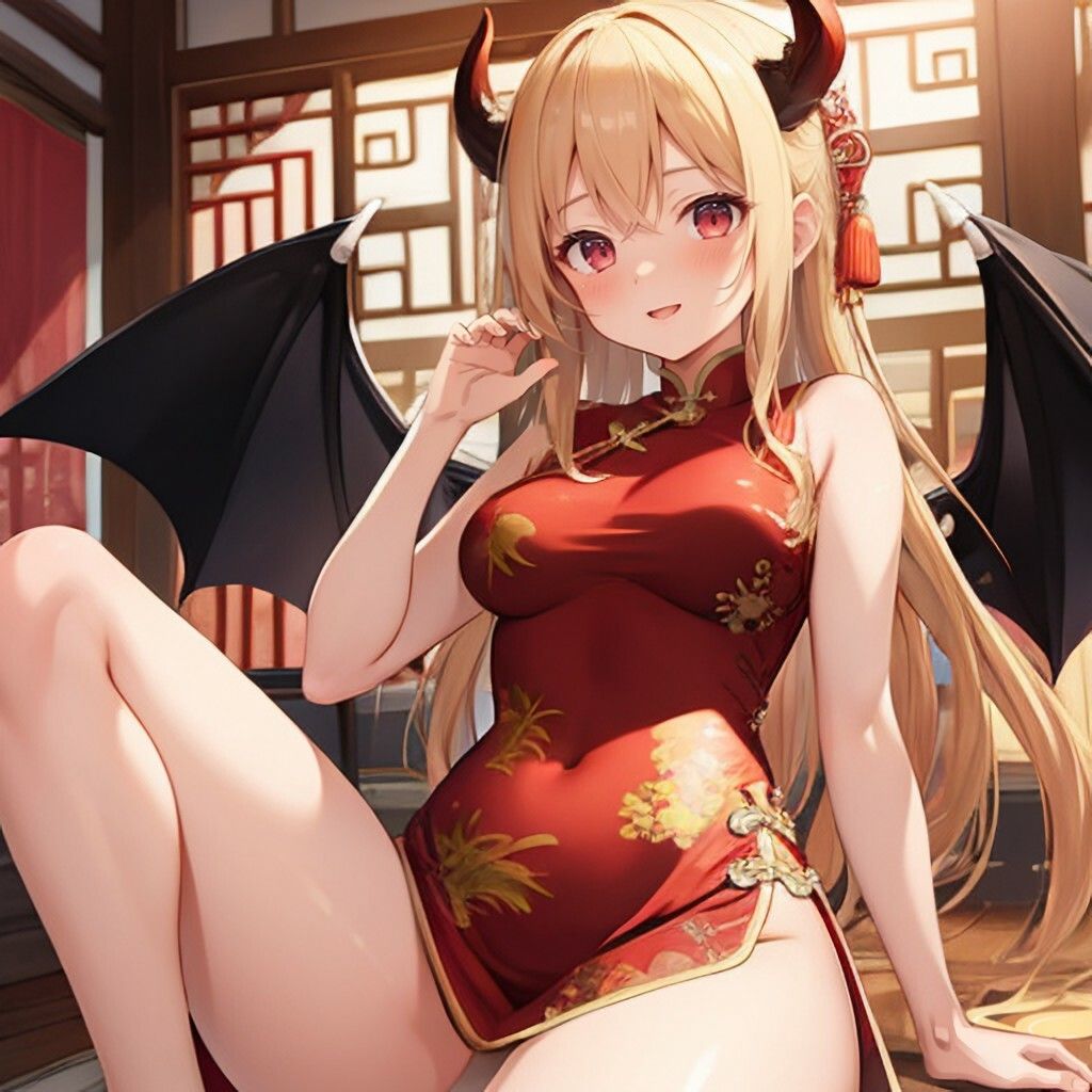 サンプル画像1:チャイナドレス風悪魔っ娘さん(ほげふが) [d_310281]