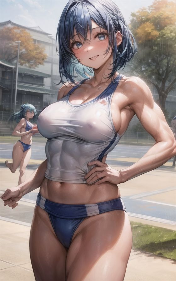 サンプル画像3:陸上ってイイね、青髪筋肉美女 149枚(AIイラストラボ) [d_310718]