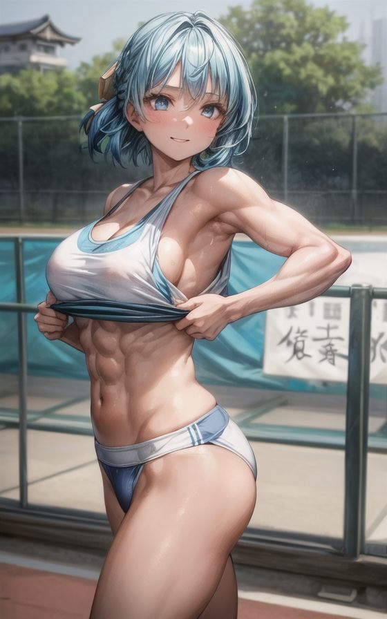 サンプル画像6:陸上ってイイね、青髪筋肉美女 149枚(AIイラストラボ) [d_310718]