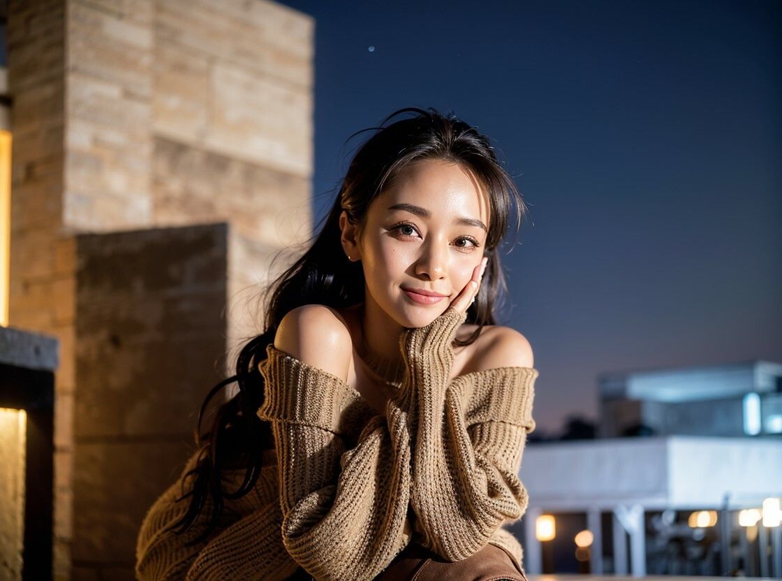 サンプル画像1:オフショルニット美女【ニーハイブーツ】(妄想カメラマン) [d_310734]