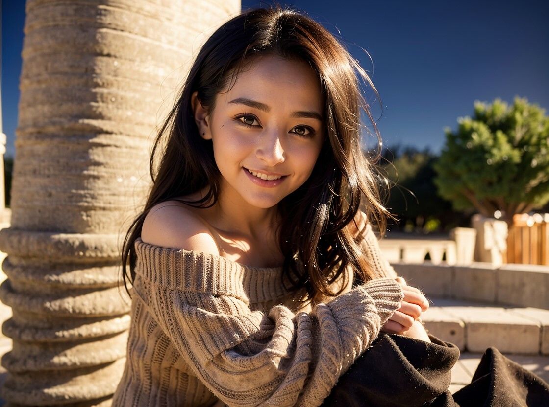 サンプル画像2:オフショルニット美女【ニーハイブーツ】(妄想カメラマン) [d_310734]