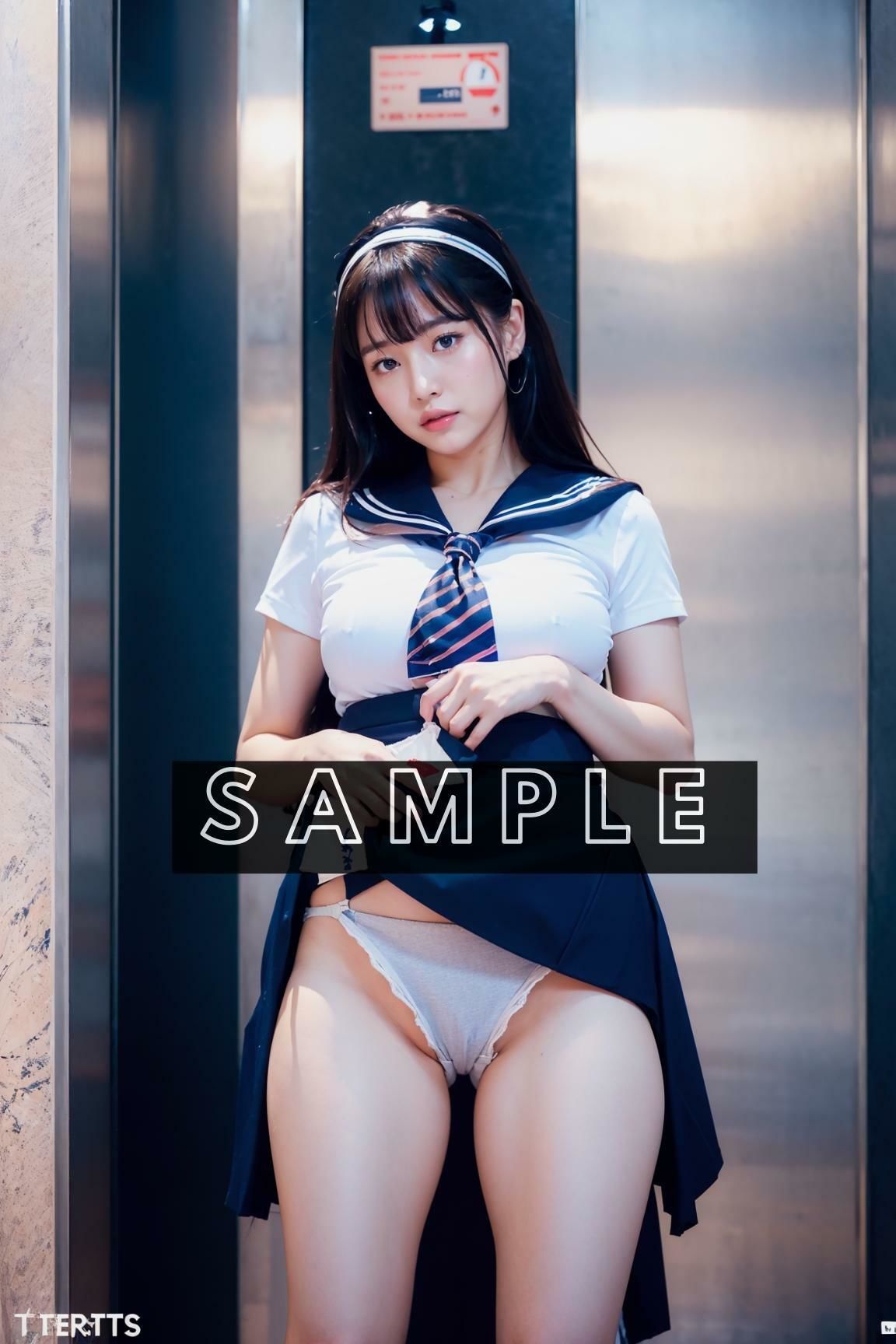 サンプル画像6:えちえちJK誘惑エレベーター – 美少女JKが壊れたエレベーターで誘惑してくる(AI美女はセカイを◯◯◯？) [d_311087]