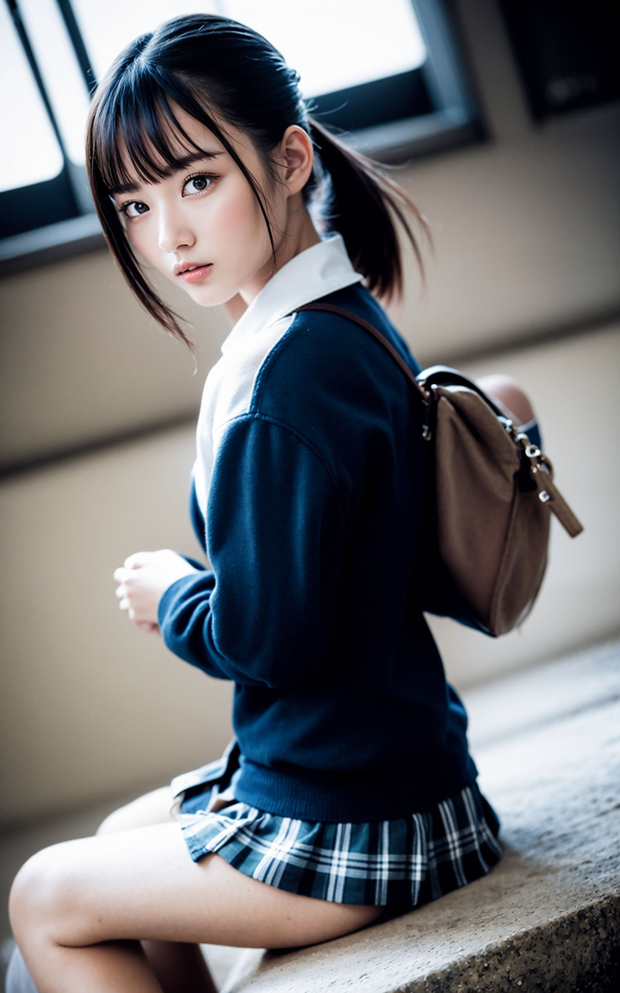 サンプル画像2:妄想写真館―「座る」制服美少女図鑑 1 ―(AiBORN Studio) [d_311501]