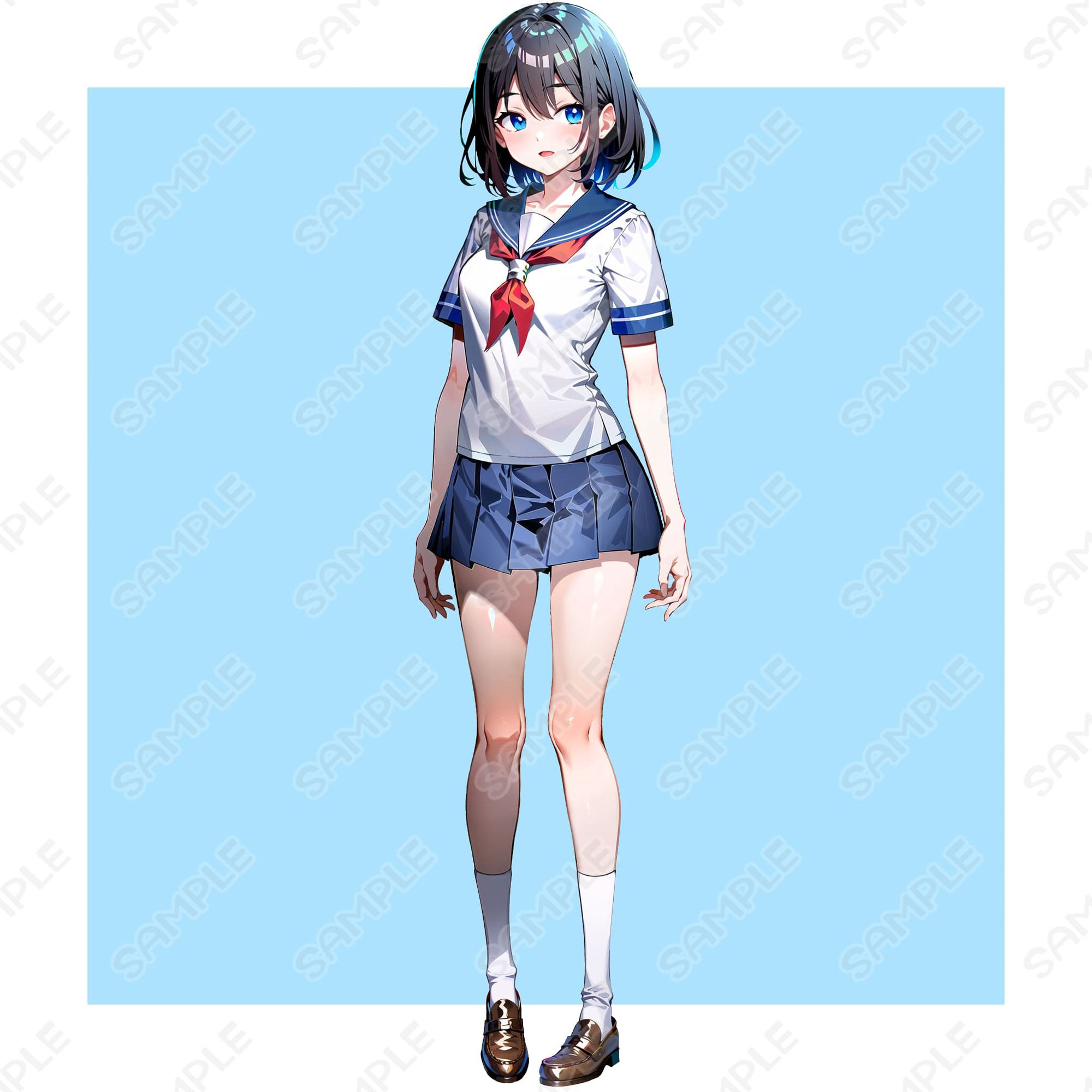 サンプル画像1:【立ち絵素材】 セーラー服少女_表情差分14種_服装差分3種(Min) [d_311580]