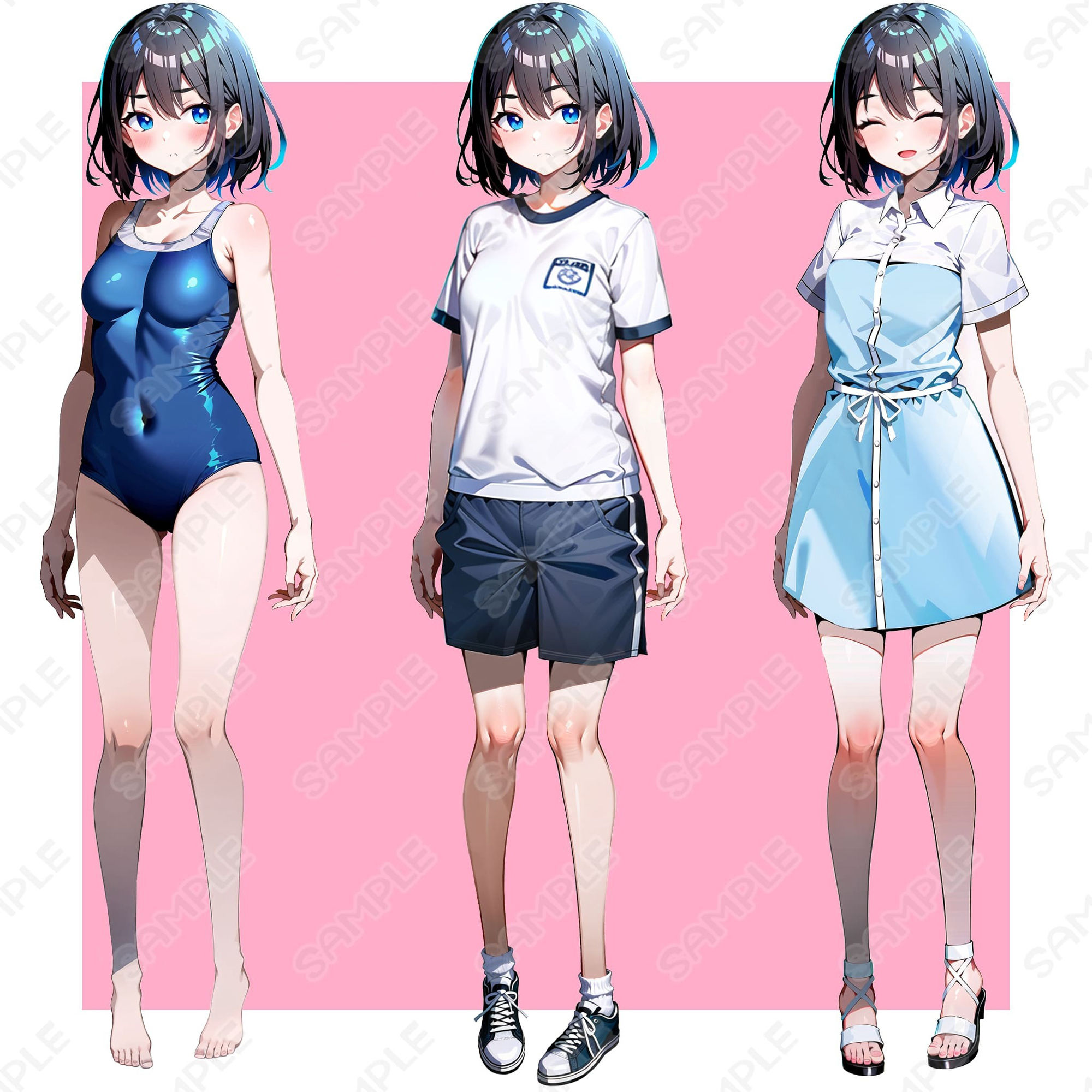 サンプル画像2:【立ち絵素材】 セーラー服少女_表情差分14種_服装差分3種(Min) [d_311580]