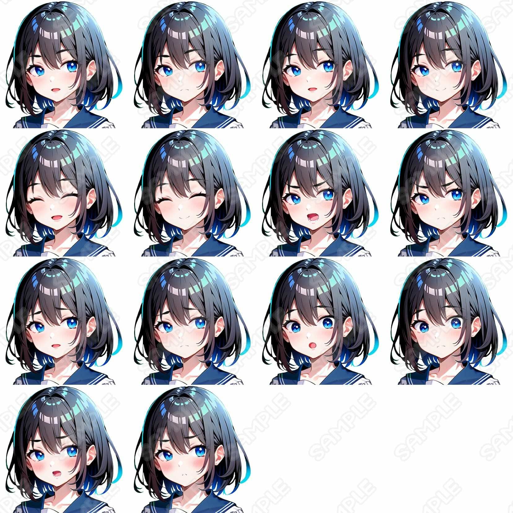 サンプル画像3:【立ち絵素材】 セーラー服少女_表情差分14種_服装差分3種(Min) [d_311580]