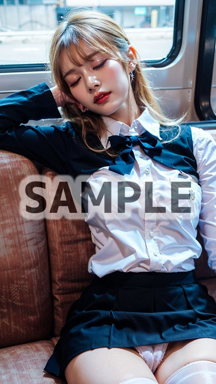 サンプル画像2:【電車】寝ている無防備な制服女子の対面パンチラ盗撮(AI愛create) [d_311974]