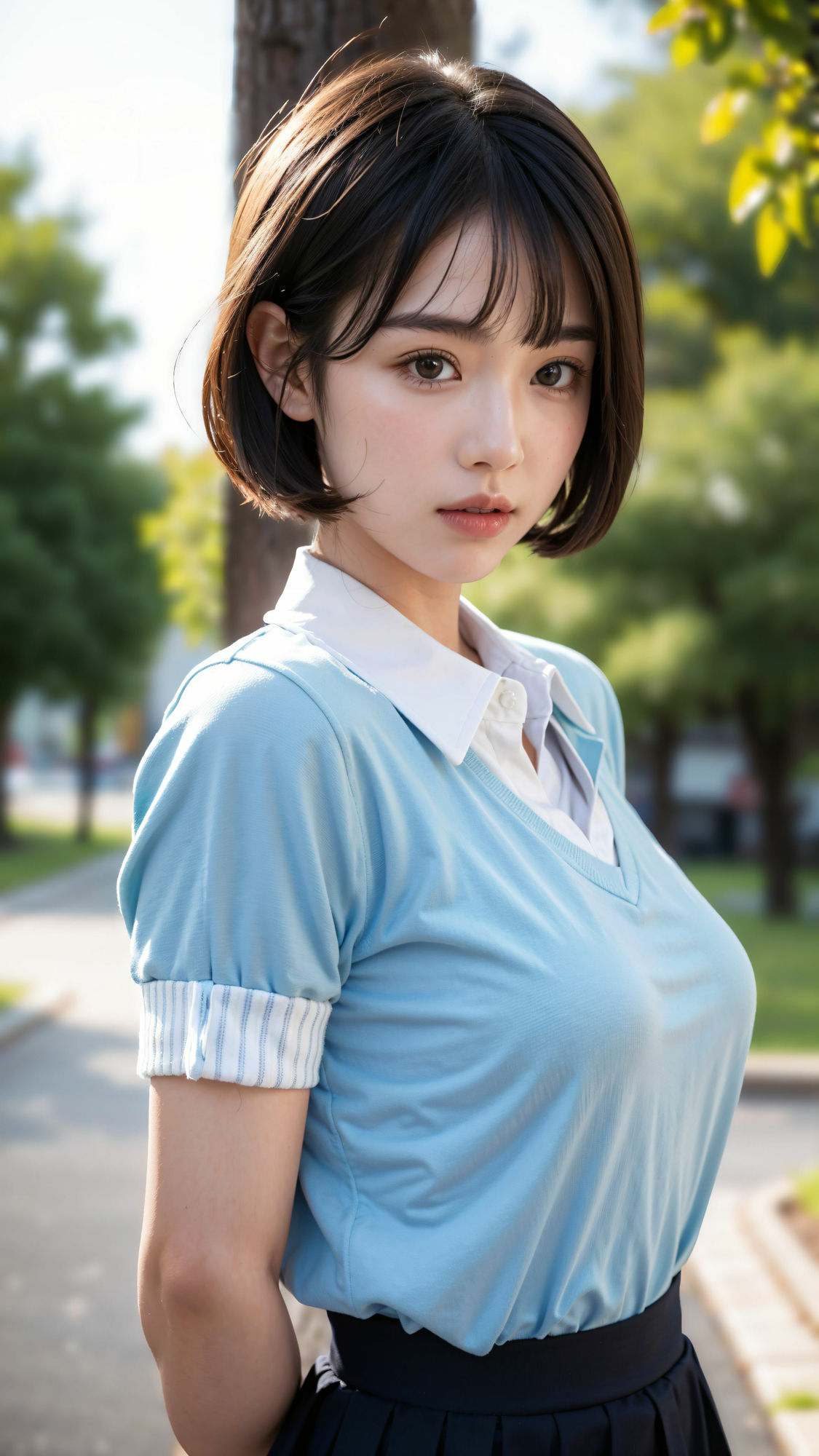 サンプル画像1:露出狂な制服女子【4K超高画質】コスプレ・フェラチオ・開脚(愛の女神) [d_312272]