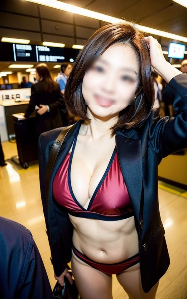 サンプル画像1:熟女CA まさかの空港で極小ビキニ撮影会(変態仮面) [d_312329]