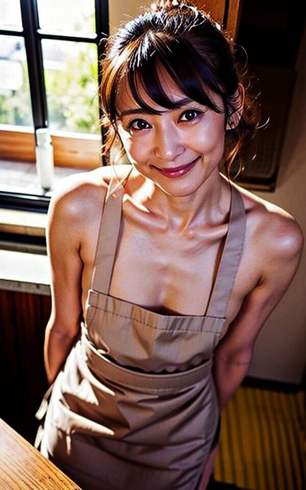 サンプル画像6:【初体験】熟れ過ぎ人妻 裸エプロンde乳首ビンビン！！「こんな格好初めて・・・」(遠くから見つめる) [d_312364]