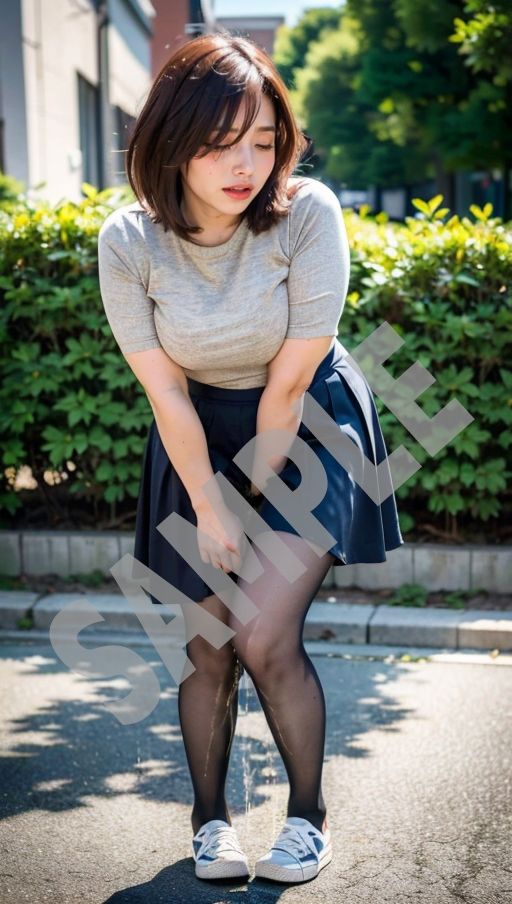 サンプル画像2:おしがま写真集 人妻達の失禁 街角編 VOL.1(AI人妻図鑑) [d_312610]