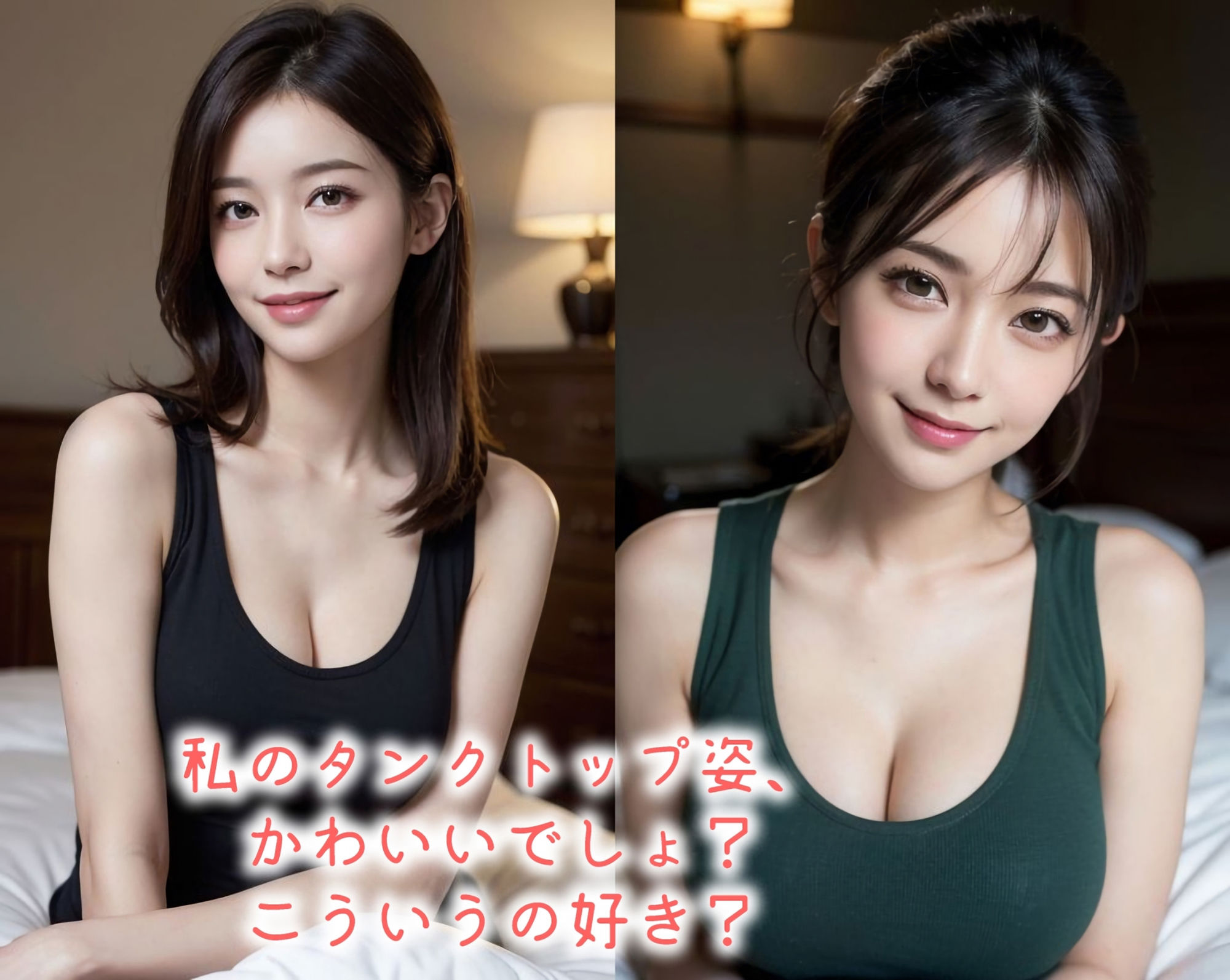 サンプル画像1:【高画質】「身体のラインが出るからちょっと恥ずかしいな…」キュートな誘惑、タンクトップが引き立てる魅力的な体〜かわいくてセクシーなAI写真集vol.22（全298ページ）(AIグラビア出版) [d_312961]