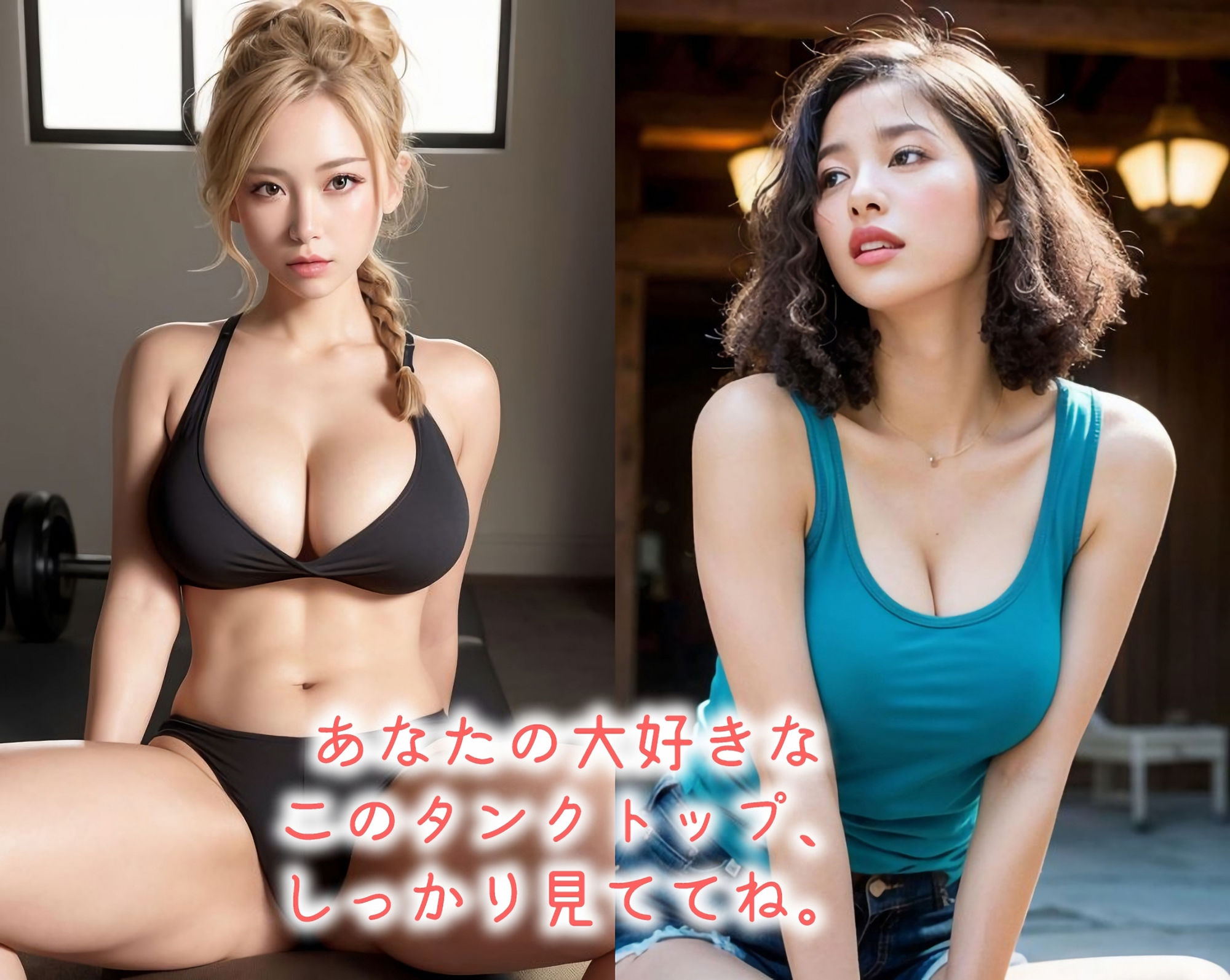 【高画質】「身体のラインが出るからちょっと恥ずかしいな…」キュートな誘惑、タンクトップが引き立てる魅力的な体〜かわいくてセクシーなAI写真集vol.22（全298ページ）のサンプル画像 6