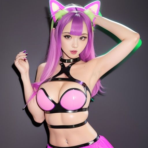 サンプル画像5:猫耳サイバーゴスの仮想地下アイドル達（セリフなし AI画像集）(シックススイートナイン) [d_313339]