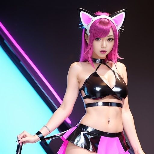 猫耳サイバーゴスの仮想地下アイドル達(セリフなし AI画像集)のサンプル画像 6