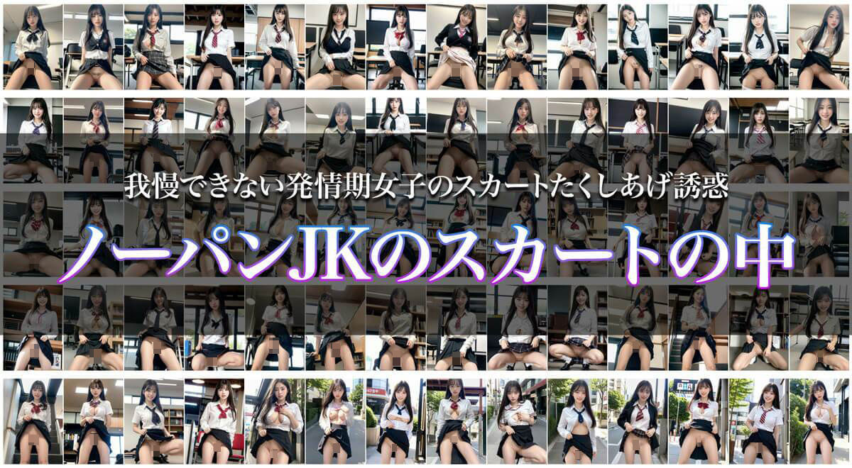 サンプル画像1:ノーパンJK 我慢できない発情期女子のスカートたくしあげ誘惑(はむすたー美女団) [d_313744]