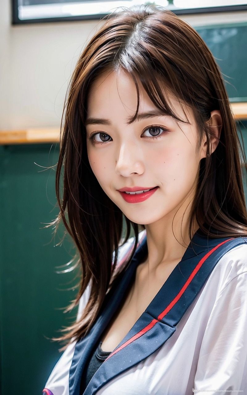 サンプル画像3:AI美女JK風グラビアモデル写真集 乱れる制服 巨乳 爆乳 谷間 エロ制服 JKコスプレ 1巻(AIJK女学園) [d_313976]