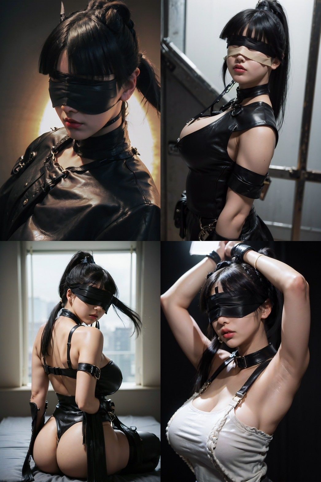 サンプル画像2:ボンデージ写真館 黒髪ポニテ編(AIグラビア出版「AI DOOLs」) [d_314316]