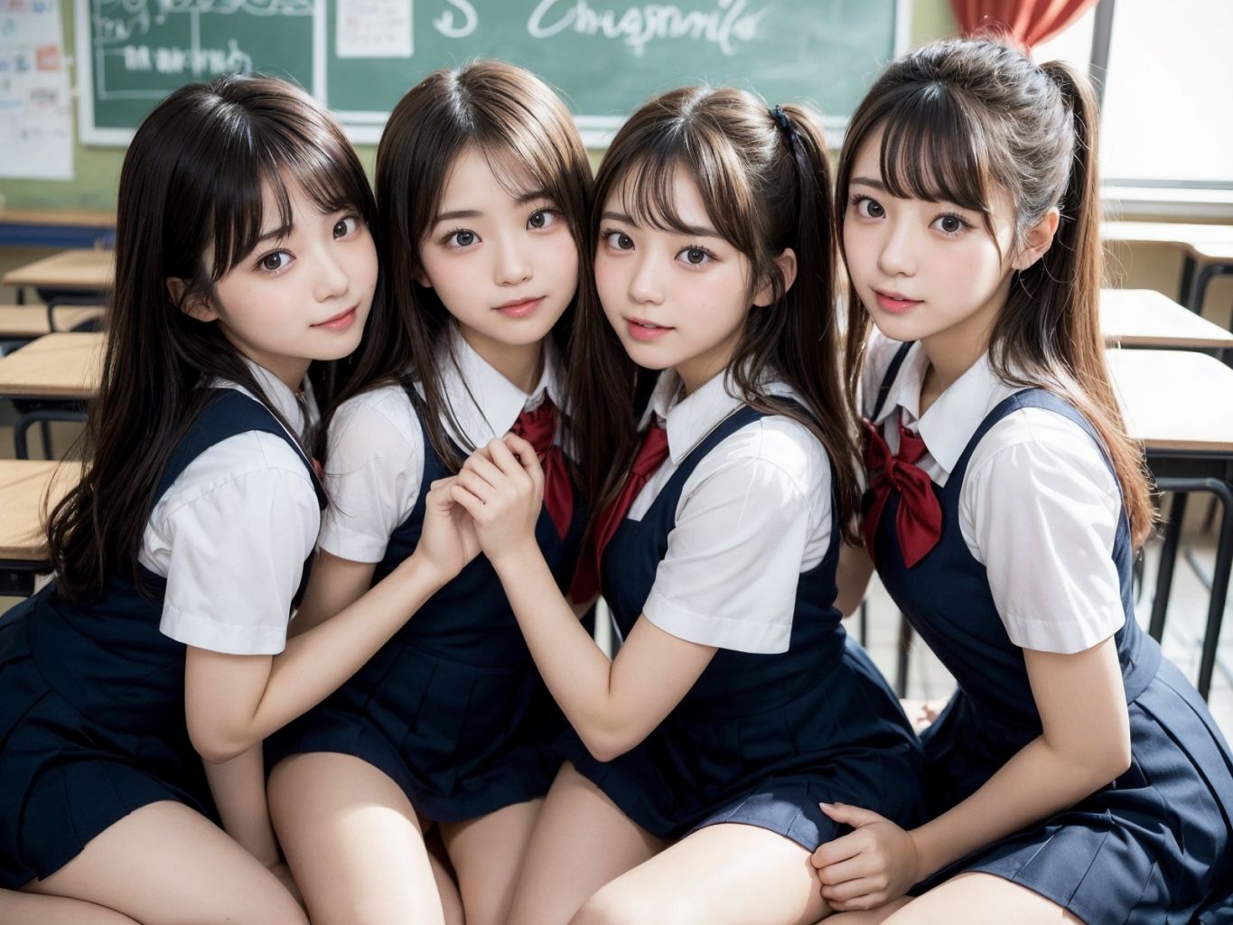 サンプル画像2:教室で女子校生ハーレム♪ 女子校生にお尻やおっぱいに囲まれる♪【超リアルCG集】(Penith) [d_314318]