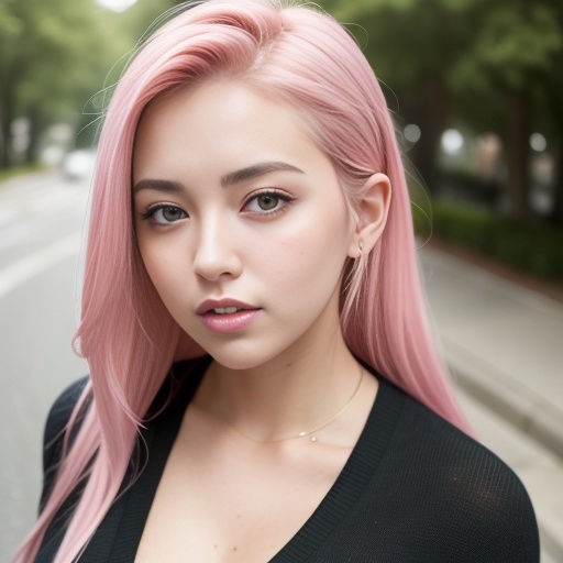 ピンクヘアーのハーフ系美女のストリートスナップ（セリフなし AI画像集）のサンプル画像 6
