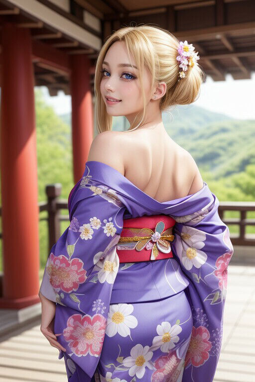 サンプル画像1:金髪の和服美女が、脱いだりエッチなことをする写真集(Mega根っこの濡れ場) [d_316083]