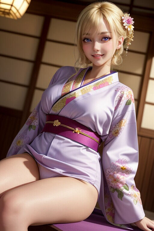 サンプル画像4:金髪の和服美女が、脱いだりエッチなことをする写真集(Mega根っこの濡れ場) [d_316083]