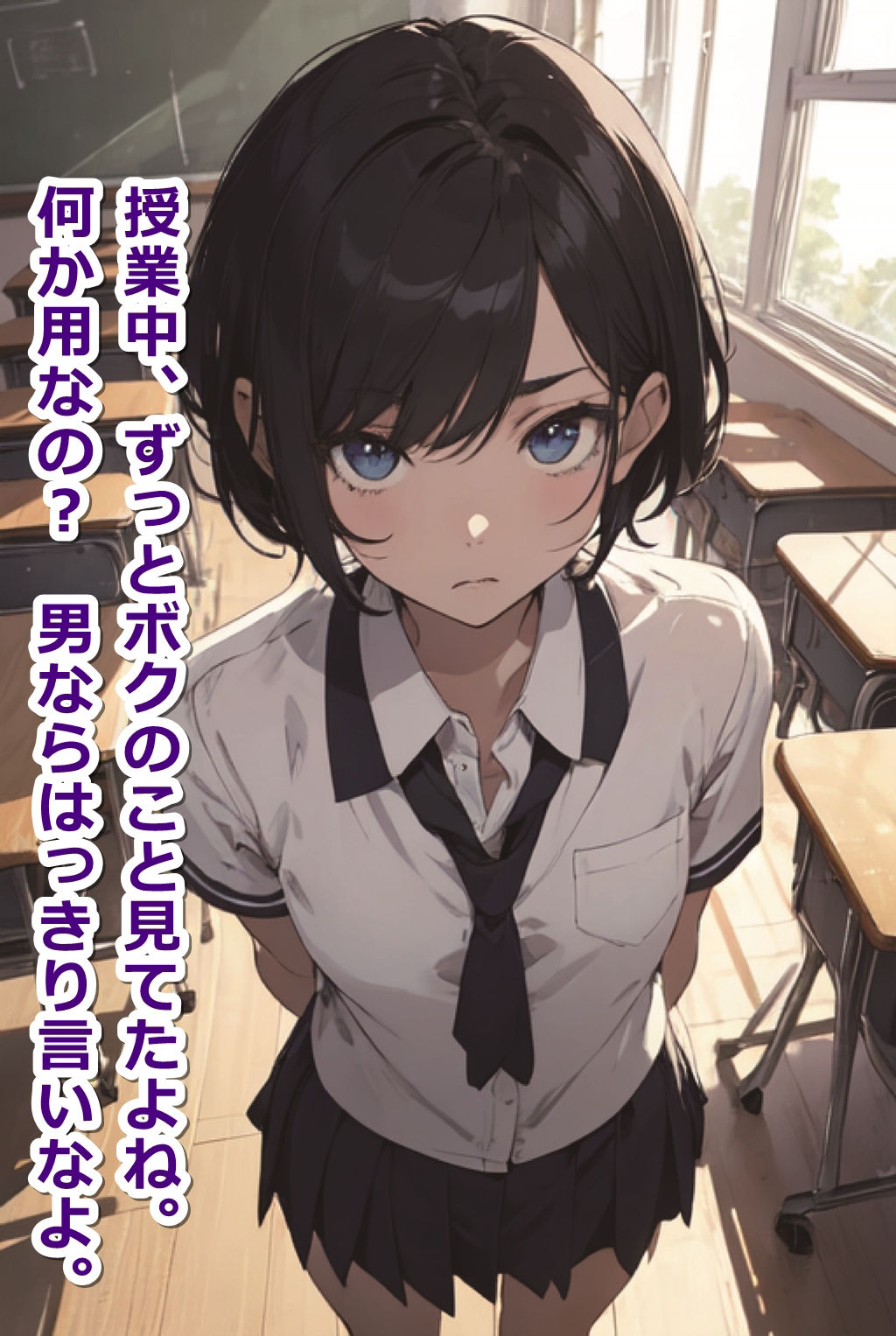サンプル画像1:学校のボーイッシュ女子に「女に生まれて良かった」と言わせる【即オチ2コマ】(くまとねこ屋) [d_316411]